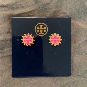 NWT Tory Burch Winslow Logo Post Earrings Pink